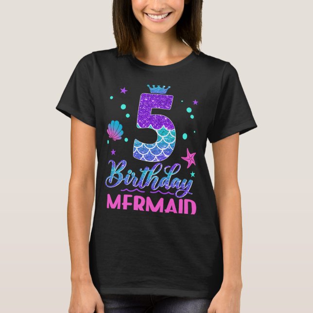 Camiseta 5 Aniversário Sereia de 5 anos Sereia de 5 anos (Frente)