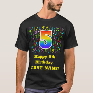Camiseta 5 Aniversário: Símbolos Musicais Coloridos, Rainbo