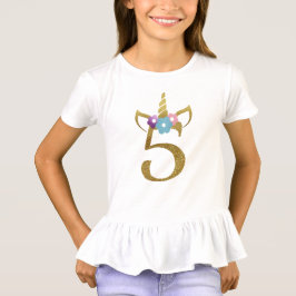 Camiseta 5 anos de menina idosa do aniversário do unicórnio