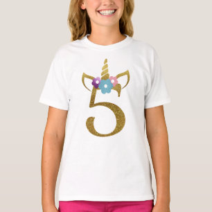 Camiseta 5 anos de menina idosa do aniversário do unicórnio