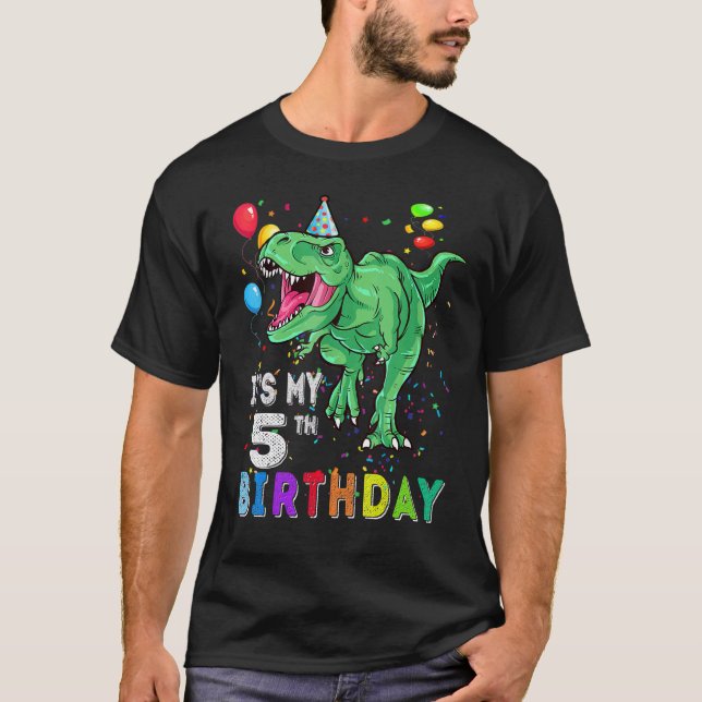 Camiseta 5 anos é meu 5 Aniversário Dinossauro Rex (Frente)