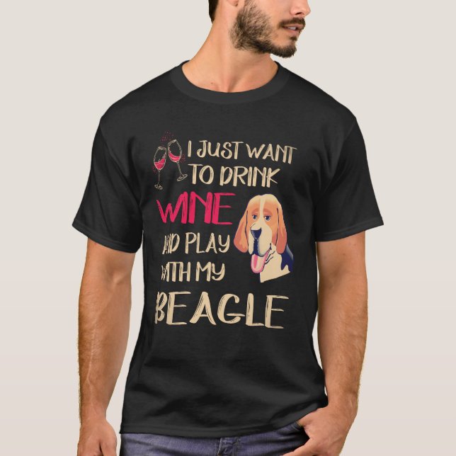 Camiseta 5 Beber Vinho E Brincar Com O Meu Beagle (Frente)