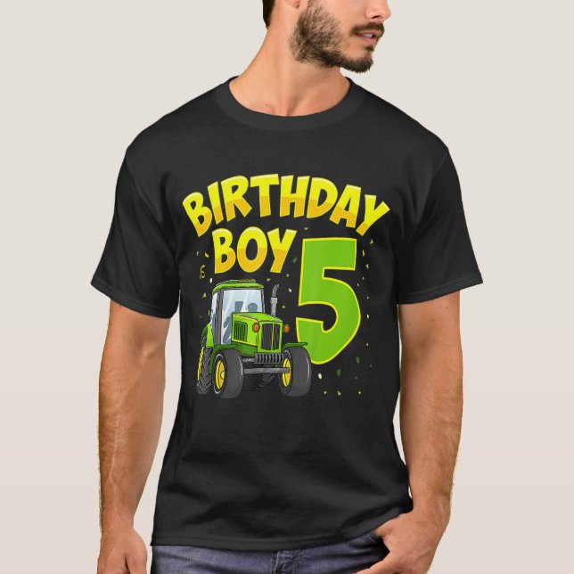 Camiseta 5 Birthday Boy 5 Anos de Idade Par de Trator de Ca (Frente)