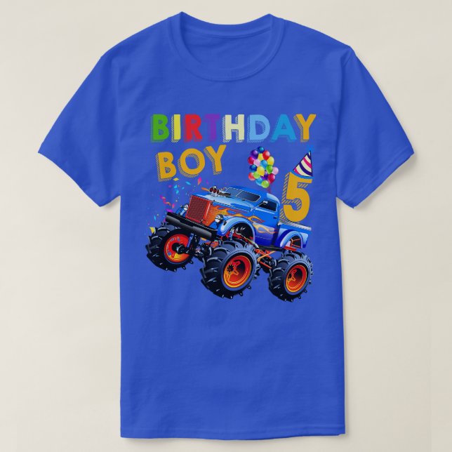 Camiseta 5 Birthday Boy Blaze de 5 anos Caminhão Monstro (Frente do Design)