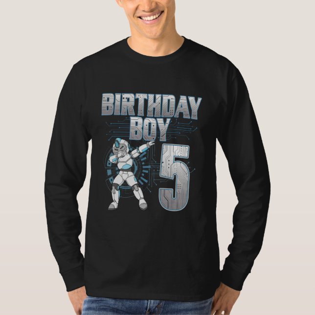 Camiseta 5 Birthday Boy Dabbing Robot 5 Anos (Frente)