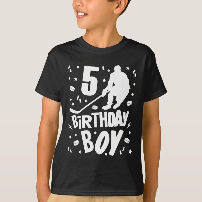 Camiseta 5 Birthday Boy Ice Hockey Kids 5 Anos Festa (Frente)