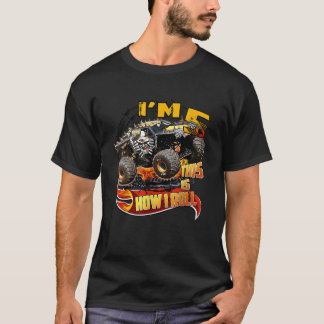 Camiseta 5 Birthday Boy Monster Truck 5 Anos para Criança