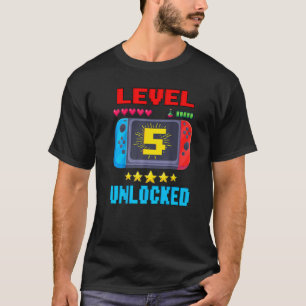 Camiseta 5 Birthday Boy Nível 5 Desbloqueado Video Gamer Bi
