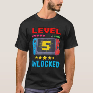 Camiseta 5 Birthday Boy Nível 5 Desbloqueado Video Gamer Bi