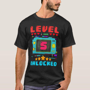 Camiseta 5 Birthday Boy Nível 5 Desbloqueado Video Gamer Bi