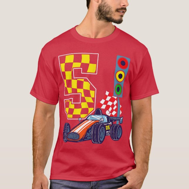 Camiseta 5 Birthday Boy Race Traffic Lights Racer 5 Anos (Frente)