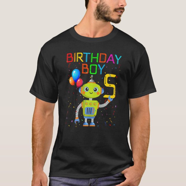 Camiseta 5 Birthday Boy Robotics 5 Anos (Frente)
