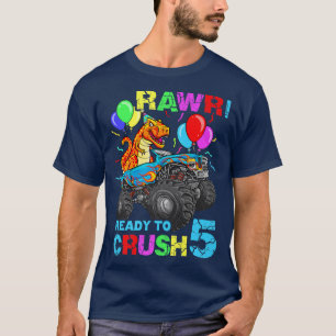 Camiseta 5 Birthday Dinosaur Monster Truck 5 Crianças