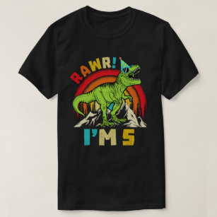 Camiseta 5 Birthday Dinossaur T Rex Rawr Eu sou 5 para Meni