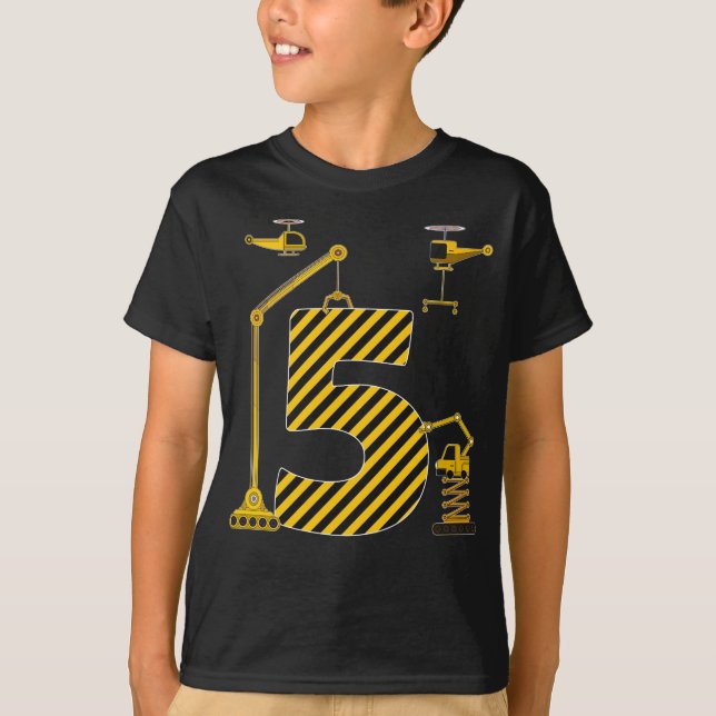 Camiseta 5 Birthday Excavator Vehicle Construction Party (Frente)