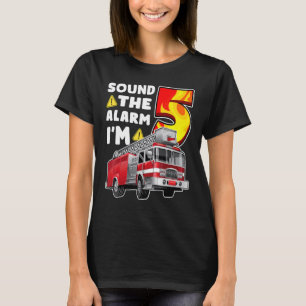Camiseta 5 Birthday Fire Truck Boy Bombeiros Garotos Bombei