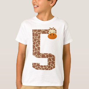 Camiseta 5 Birthday Giraffe Animal 5 Anos Crianças