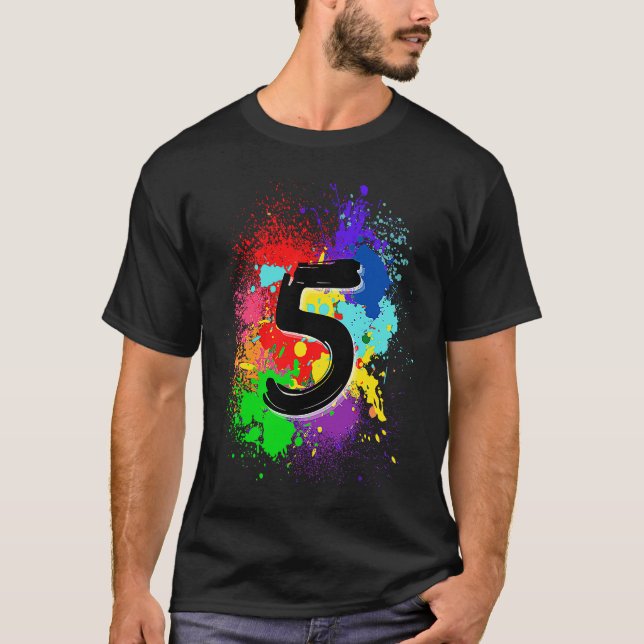 Camiseta 5 Birthday Paint Splatter Número 5 (Frente)
