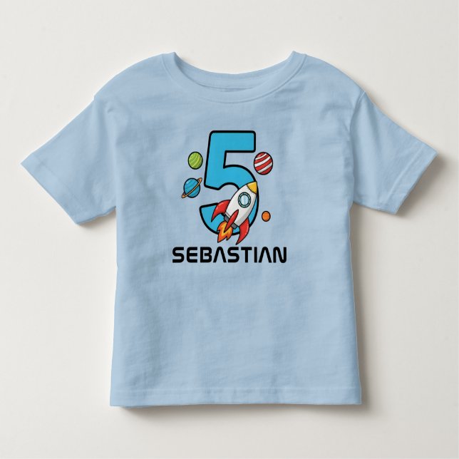 Camiseta 5 Birthday - Planetas Espaciais (Frente)