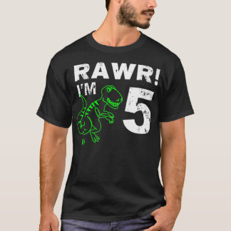 Camiseta 5 Birthday Rawr Im 5 Anos Dinossauro