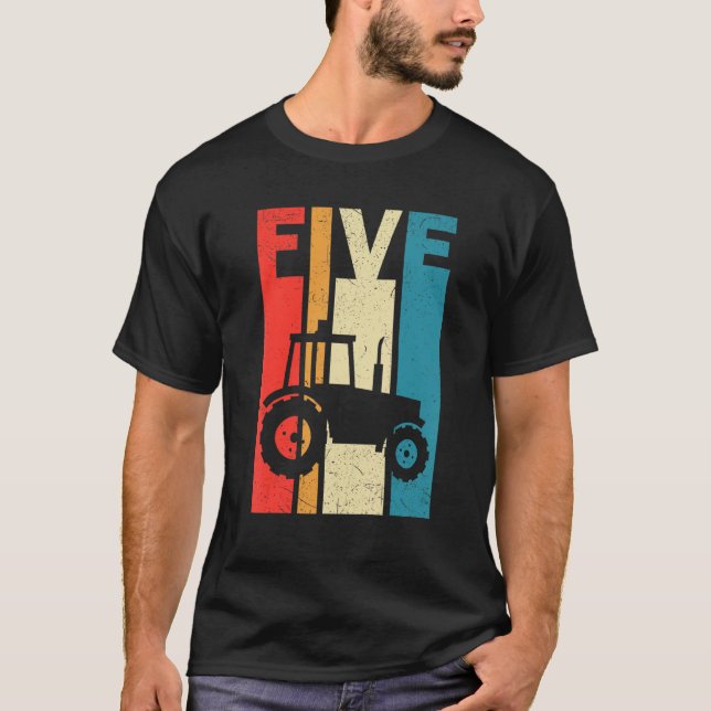 Camiseta 5 Birthday - Trator de Tema de Fazenda Retro de Tr (Frente)