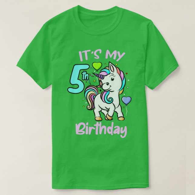 Camiseta 5 Birthday Unicorn Kids Dons Para Meninas (Frente do Design)