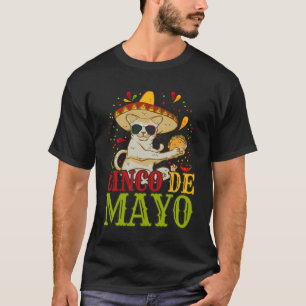 Camiseta 5 Cinco Cinco De Mayo Cat Com Chapéu Mexicano E Ta
