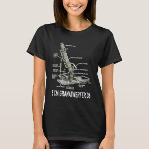 Camiseta 5 cm Granatwerfer 36 WW2 alemão 50 mm Mortar Diagr