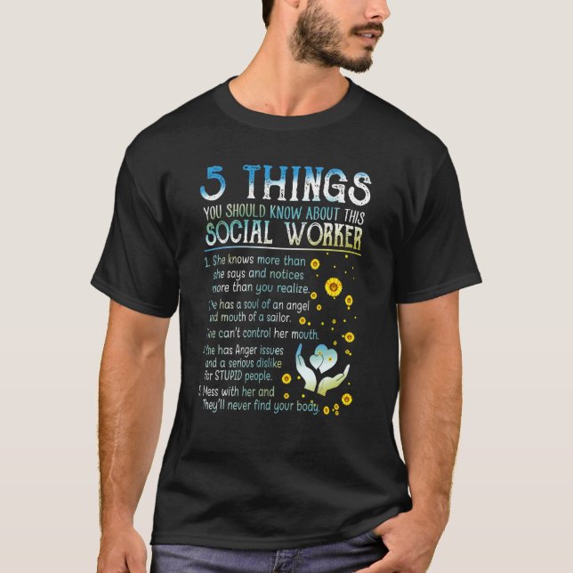 Camiseta 5 Coisas Assistente Social   Vida de Trabalho Soci (Frente)