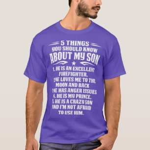 Camiseta 5 Coisas Que Você Deveria Saber Sobre Meu Filho Bo