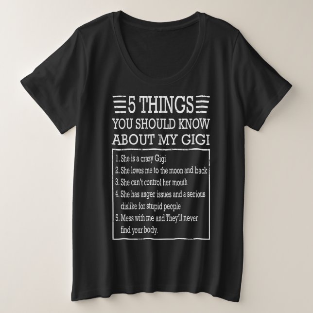 Camiseta 5 coisas sobre o meu gigi | Presente de aniversári (Frente do Design)