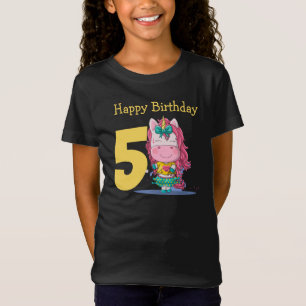 Camiseta 5 de aniversário amarela Unicórn