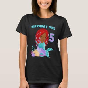 Camiseta 5 de Aniversário da Sereia Negra Bonito Americana
