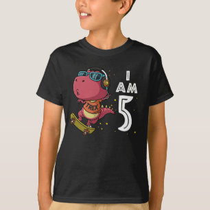 Camiseta 5 de aniversário do dinossauro Skateboard Trex 5 