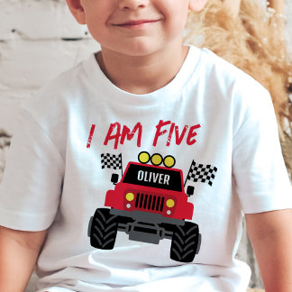 Camiseta 5 de Aniversário do Monster Truck Boy Personalizad