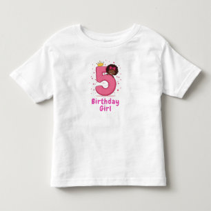 Camiseta 5 de Aniversário Garota Rosa Número Coroa Cabelo C