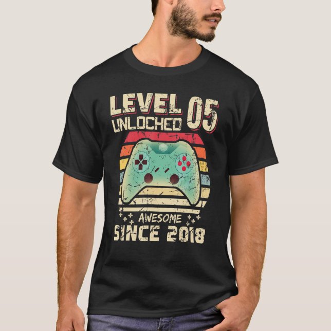 Camiseta 5 de Aniversário Nível 5 Desbloqueado Desde 2018 M (Frente)