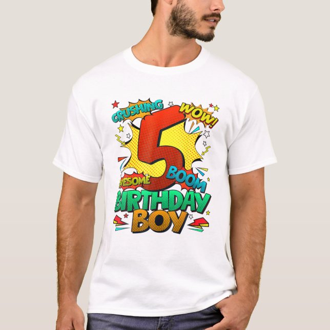 Camiseta 5 de Crianças de Estilo em Quadrinhos (Frente)