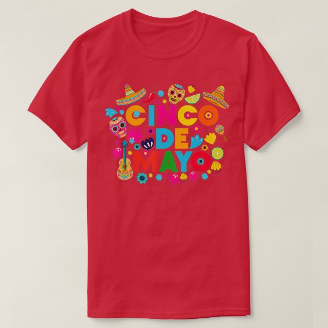Camiseta 5 De Mayo Cinco De Mayo Sombrero Maraca (Frente do Design)