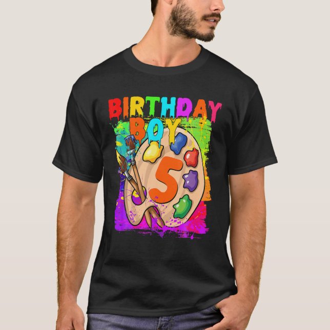 Camiseta 5 Engraçado Pintura de Menino de Aniversário B Dia (Frente)