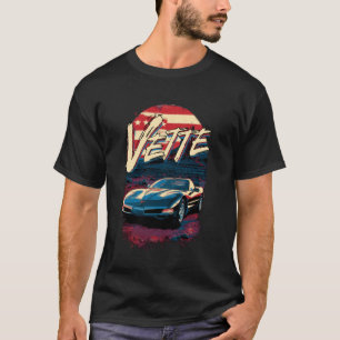 Camiseta 5 Gen Vette Car Patriótica American Flag Sunset U