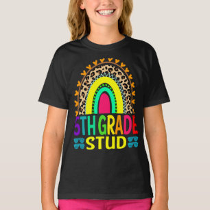 Camiseta 5 Grau Arco-Íris Leopardo De Volta À Escola 