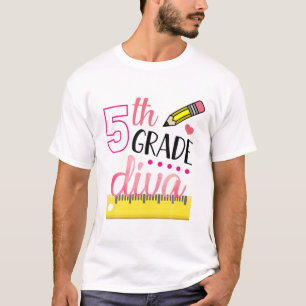 Camiseta 5 Grau Diva Cute Primeiro Dia De Meninas Escolares