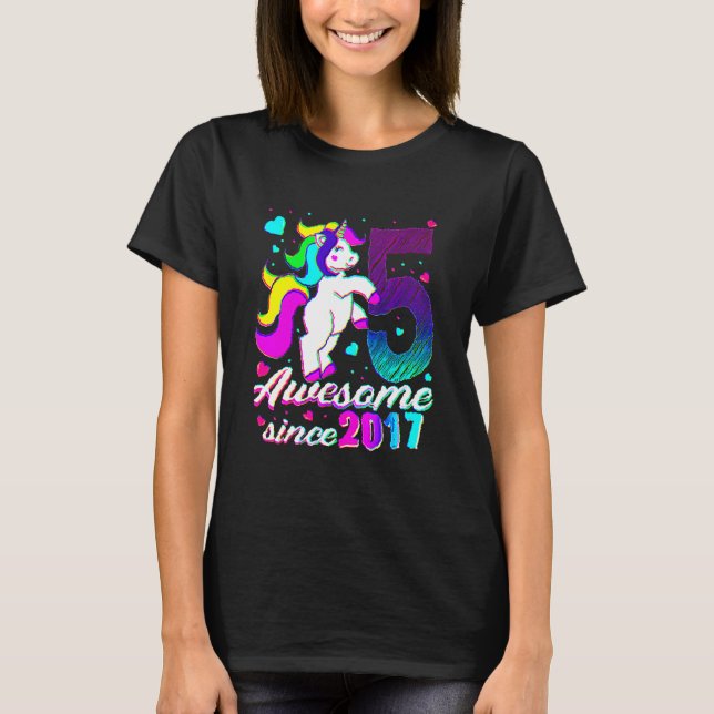 Camiseta 5 Incrível Desde 2017 5 Birthday Unicorn Girl (Frente)