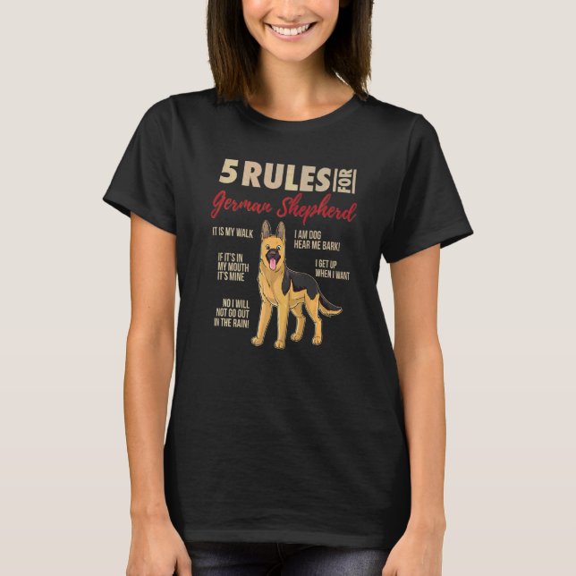 Camiseta 5 Regras Para O Cão German shepherd (Frente)