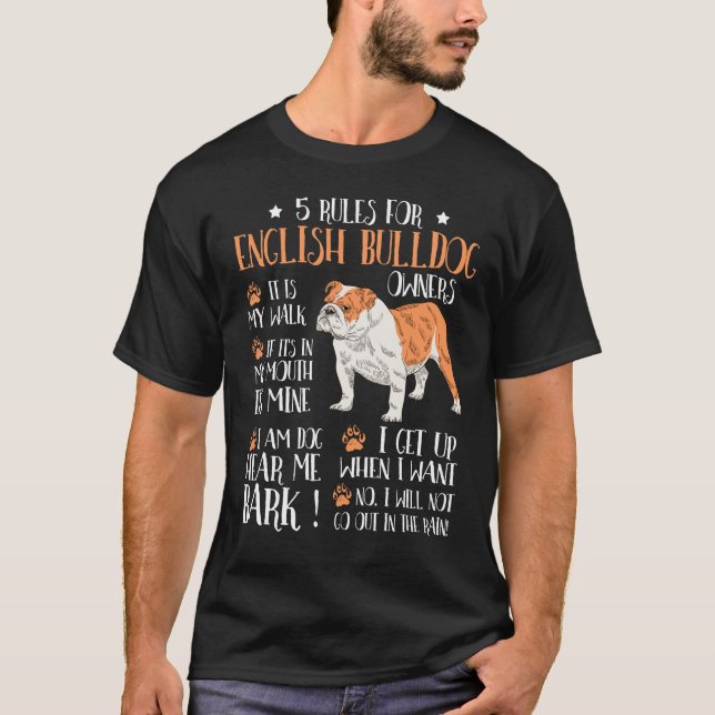 Camiseta 5 Regras para Proprietários de Cachorros Ingleses (Frente)