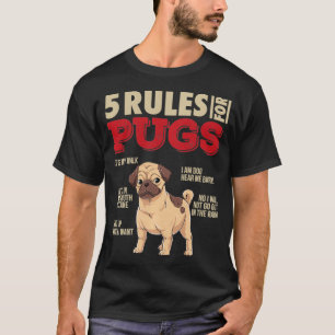 Camiseta 5 Regras para Pugs I Engraçado Cachorro Proprietár