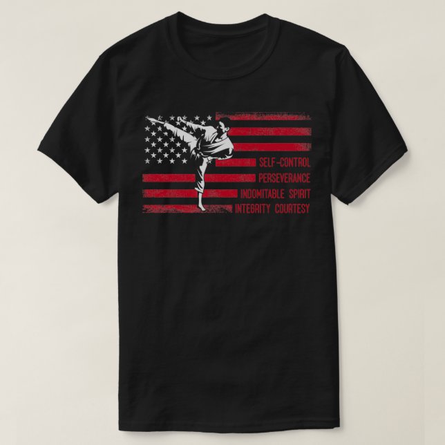 Camiseta 5 Tenets American Taekwondo Fighting 1 (Frente do Design)