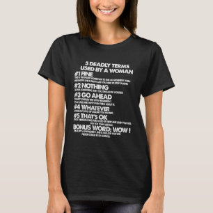 Camiseta 5 Termos mortais usados por uma mulher