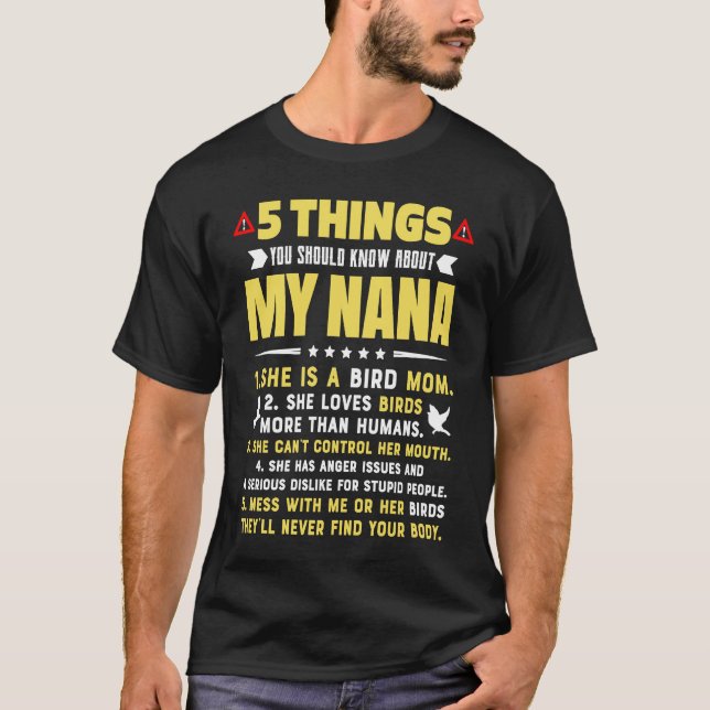 Camiseta 5 Things You Should Know About My Bird Mom Grandma (Frente)
